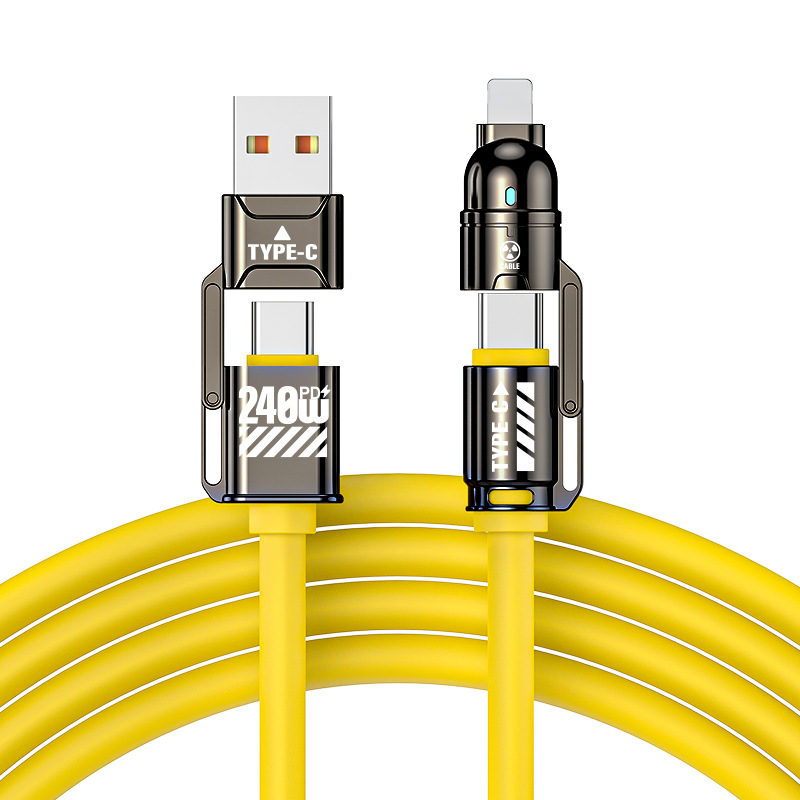 🔌4-i-1-snabbladdningskabel med hög effekt, 240 W PD med flera anslutningar, USB-A/USB-C till Type-C/Lightning, universell laddningskabel för mobiltelefoner och bärbara datorer