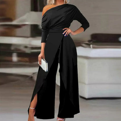 👗Elegant jumpsuit med én skulder for kvinner