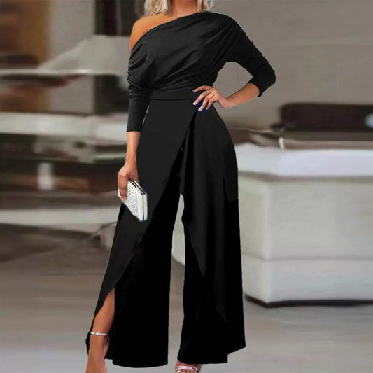 👗Elegant jumpsuit med én skulder for kvinner