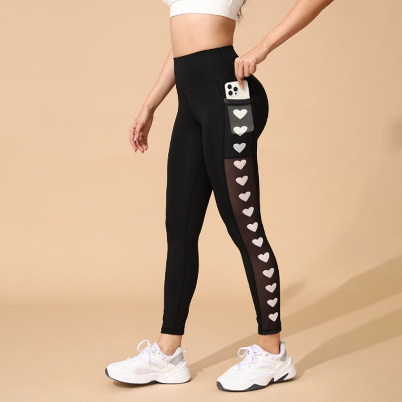 💐 50% RABATT 🔥 | Formgivande Leggings med Hög Midja – Nätpanel & Hjärtmönster