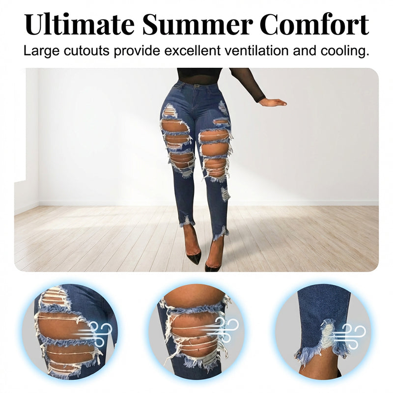 Skinnyjeans med hög midja och slitningar för kvinnor