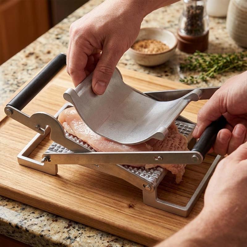 Köttplattare i metall – saxliknande konstruktion för enkel pressning 🥩🔧
