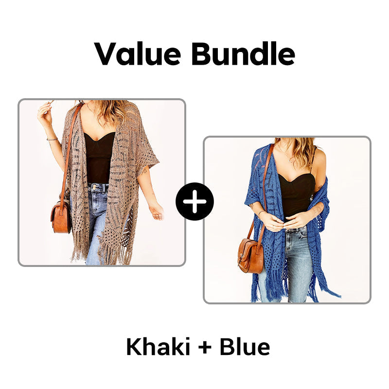 🌊 50% RABATT NU!✨ Dam Öppen Stickad Cover-Up med Tofsar – Bohemisk & Luftig – Strand Essential 🌴