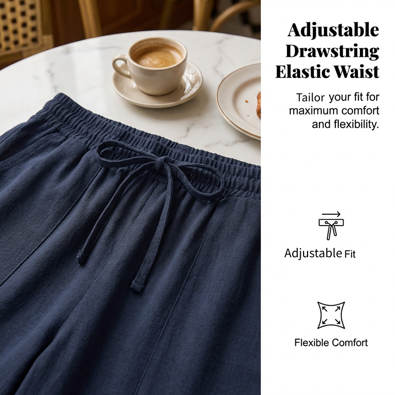 👖 50% RABATT NU! 🌿 Korta Byxor i Bomulls- & Linneblandning för Dam – Elastisk Midja med Dragsko, Vida Ben & Djupa Sidfickor, Perfekt För Varma Dagar ✨