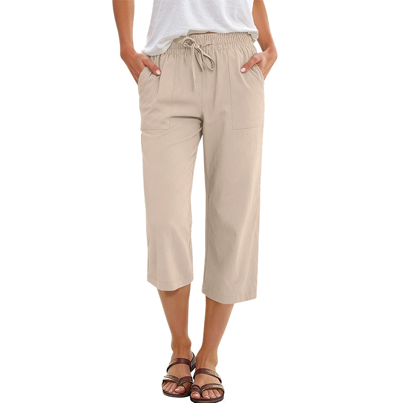 👖 50% RABATT NU! 🌿 Korta Byxor i Bomulls- & Linneblandning för Dam – Elastisk Midja med Dragsko, Vida Ben & Djupa Sidfickor, Perfekt För Varma Dagar ✨