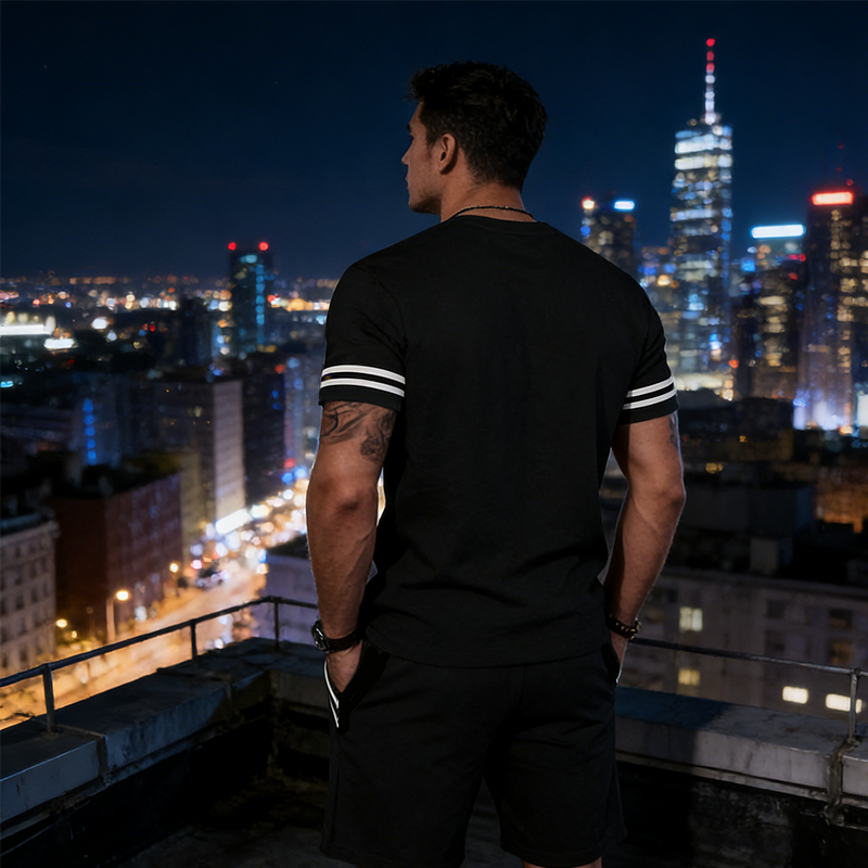 ✨ 50 % rabatt🔥 2-delat set för män: randig t-shirt och shorts