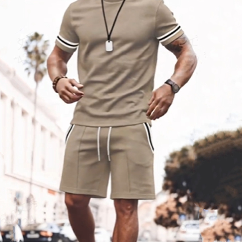 ✨ 50 % rabatt🔥 2-delat set för män: randig t-shirt och shorts