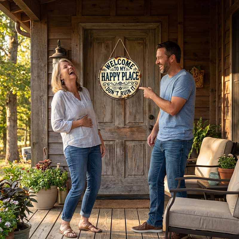 🖼️ 50 % RABATT JUST NU! ⚡ Vintage-skylt i metall med texten ”Happy Place” – rustik inredning, slitstark metall och färdig att hängas upp 🏡