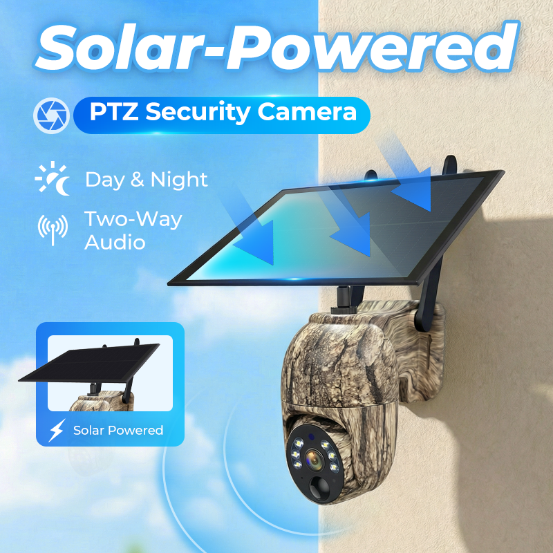 🎥Trådlös solcellsdriven säkerhetskamera💎Förhandsgranskning i realtid i 2K HD, 360° panoramavy, utan Wi-Fi, fjärrstyrning via app, vattentät, rörelsedetektering, mörkerseende, lämplig för utomhusbruk
