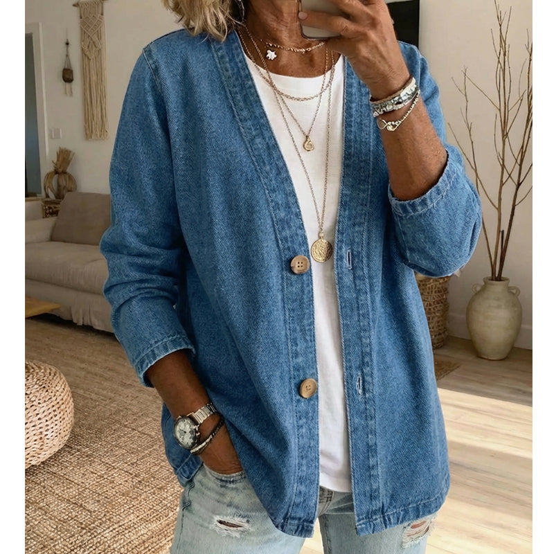 ✨Rea - 50% rabatt✨Klassisk jeansjacka med knappar fram för dam
