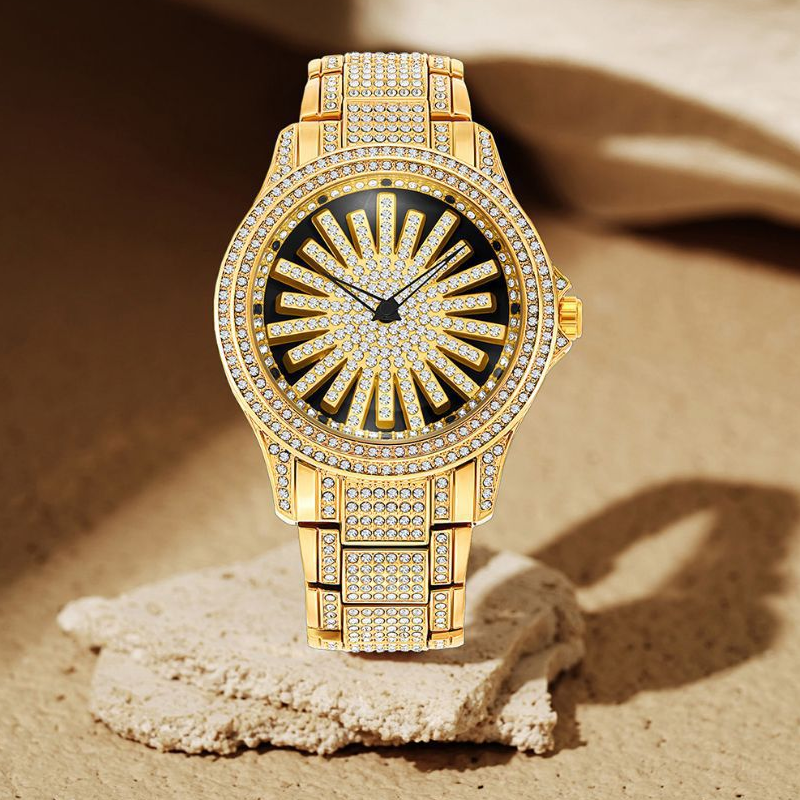 ⌚ 50% RABATT NU! 💎 Herrklocka med isbelagd urtavla och roterande visare – Glittrande Kristaller, Exakt Kvarts & Slitstarkt Mineralglas ✨