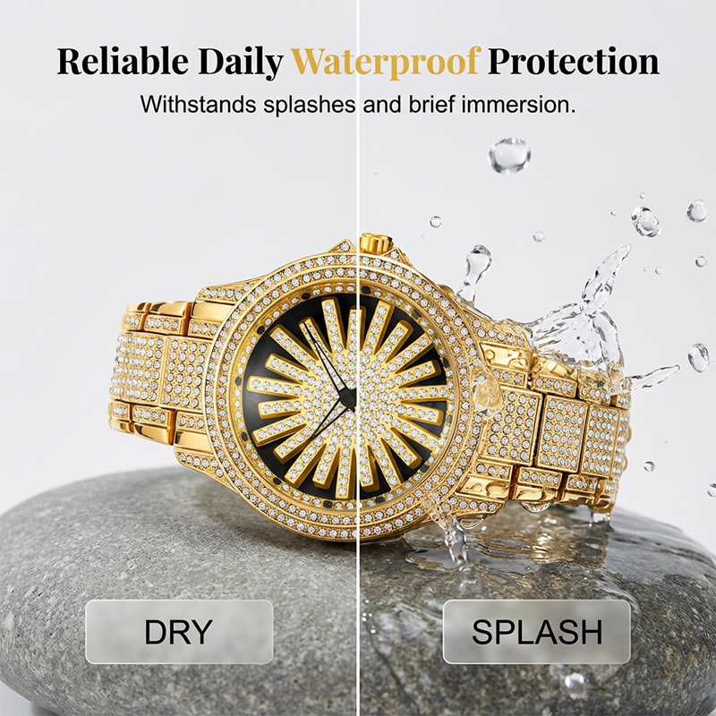 ⌚ 50% RABATT NU! 💎 Herrklocka med isbelagd urtavla och roterande visare – Glittrande Kristaller, Exakt Kvarts & Slitstarkt Mineralglas ✨