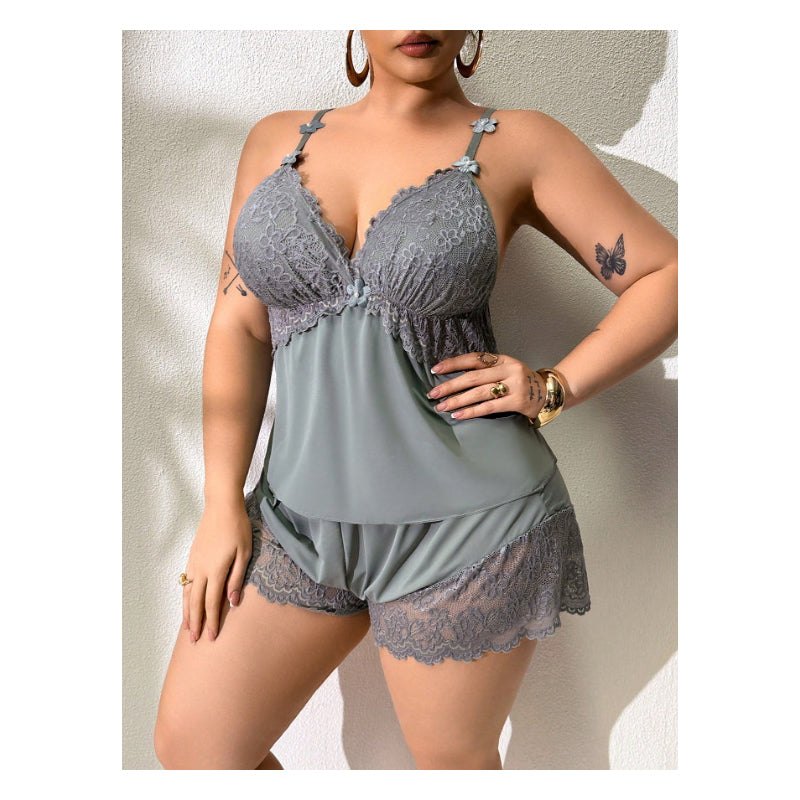 🥳2026 års storsäljare🥳💞Över 50 000 sålda exemplar!👗🌸 60 % rabatt! Pyjamas-set med spetskantad linne och shorts
