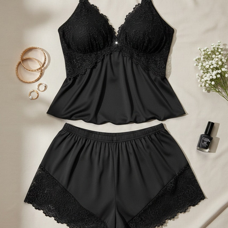 🥳2026 års storsäljare🥳💞Över 50 000 sålda exemplar!👗🌸 60 % rabatt! Pyjamas-set med spetskantad linne och shorts