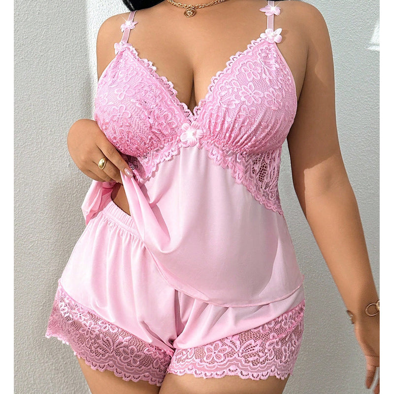 🥳2026 års storsäljare🥳💞Över 50 000 sålda exemplar!👗🌸 60 % rabatt! Pyjamas-set med spetskantad linne och shorts