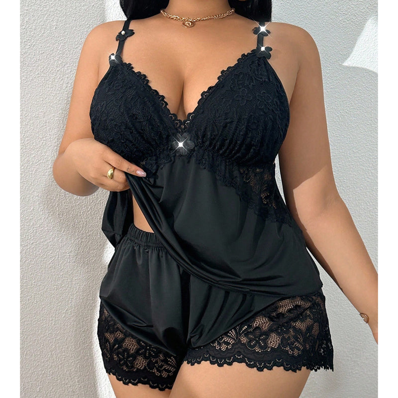 🥳2026 års storsäljare🥳💞Över 50 000 sålda exemplar!👗🌸 60 % rabatt! Pyjamas-set med spetskantad linne och shorts