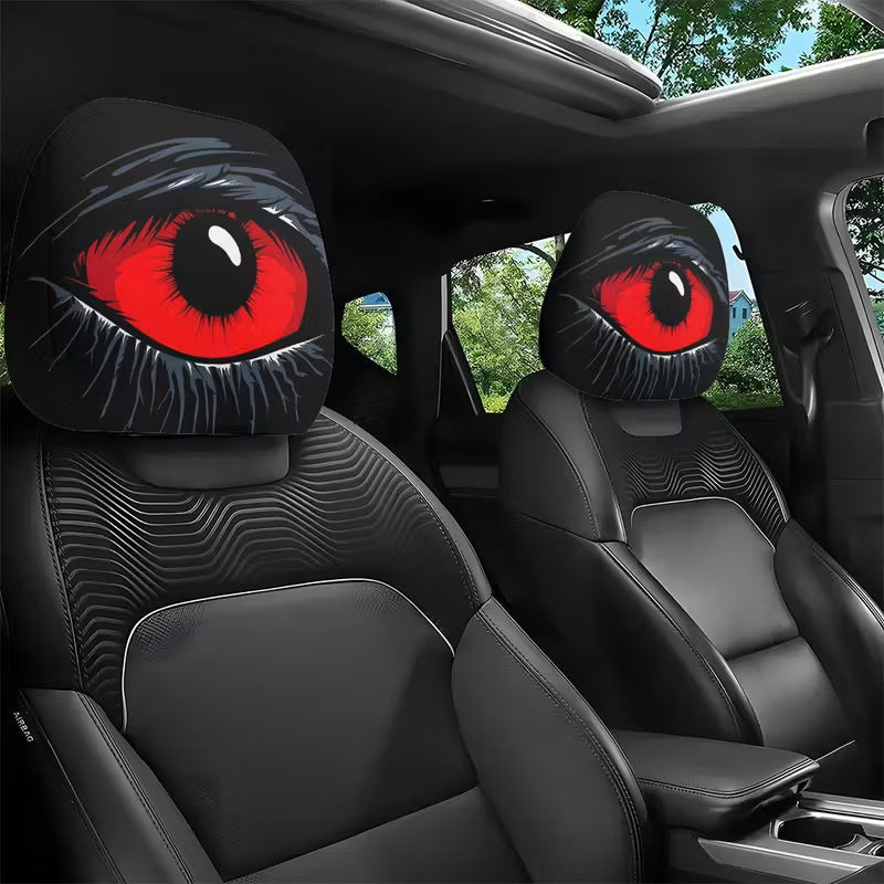 👁️‍🗨️ 50% RABATT NU! 🚗 Spooky Rött Öga Bil Nackstödsskydd – Unik Design, Stretchtyg & Enkel Installation 🎃