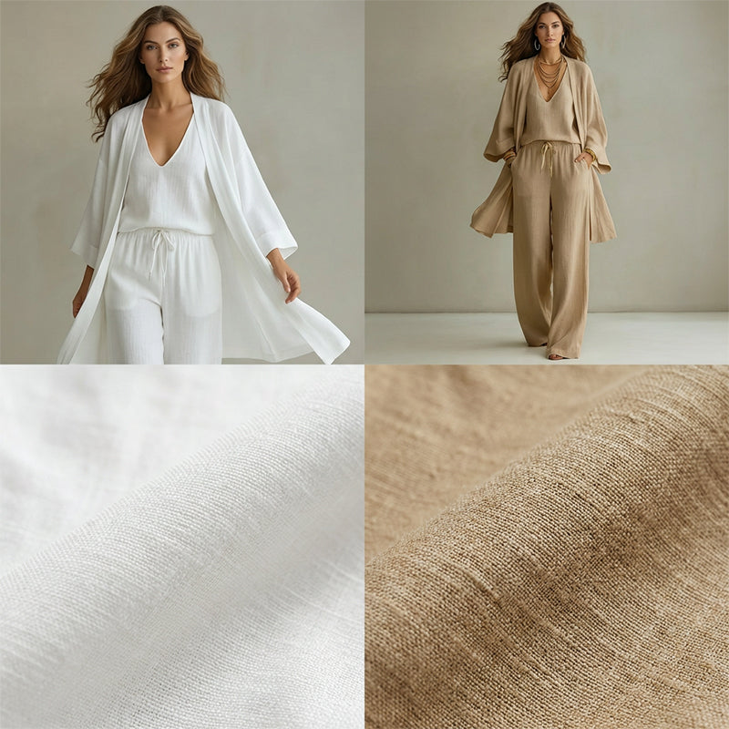 Elegant 3-delat set för dam – kofta, topp & vida byxor i mjuk vävd blandning 👗✨
