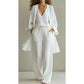 Elegant 3-delat set för dam – kofta, topp & vida byxor i mjuk vävd blandning 👗✨