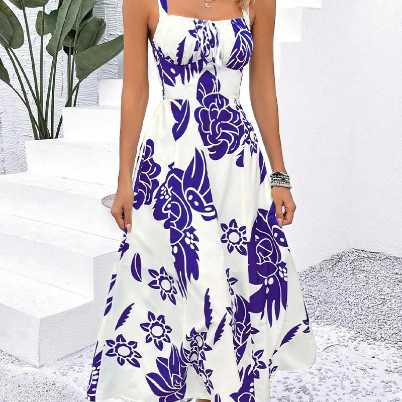 ⏳Begränsad tid 50 % Rabatt⏰Damklänning med blommönster och spaghettiband🌿👗