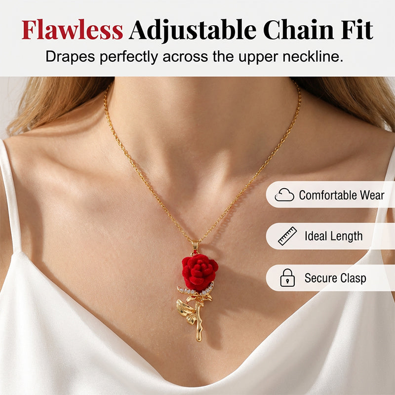 🌹  💎 Elegant Röd Ros Hänghalsband – Delikat Design, Hypoallergen & Perfekt för Vardagselegans eller Present ✨