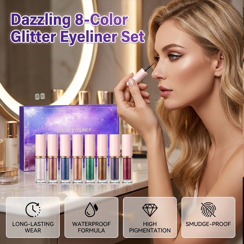 Glitter eyeliner-set med 8 färger