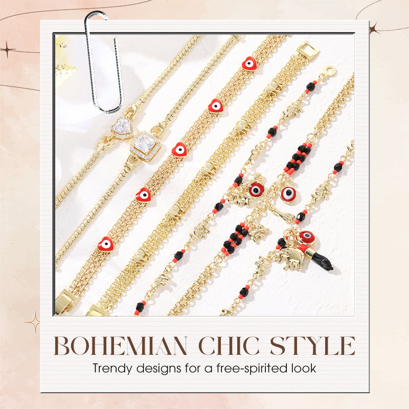 📿 50% RABATT NU! 🐘 Bohemian Ont Öga Armband – Elefant & Hamsa Berlocker – Guldfärgad & Justerbar ✨