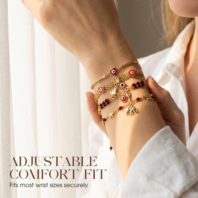 📿 50% RABATT NU! 🐘 Bohemian Ont Öga Armband – Elefant & Hamsa Berlocker – Guldfärgad & Justerbar ✨