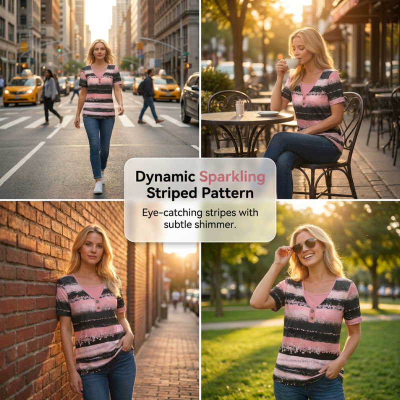 👚 50% RABATT! 👕 Randig Henley-tröja i imitationsmaterial – tvådelad look – Mjuk, sval & perfekt för lager-på-lager eller solo – ledig chic för vår och sommar 🌸