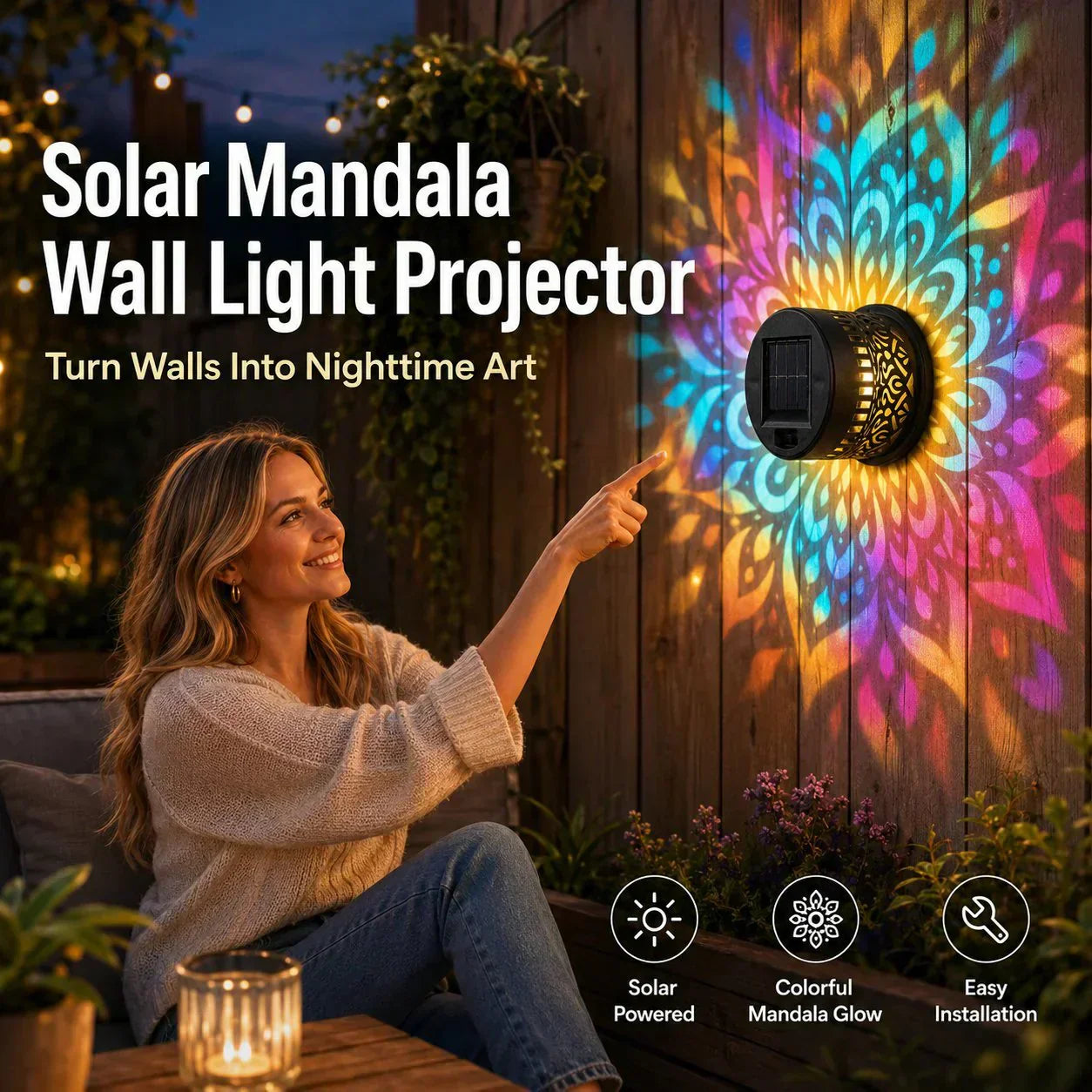 🌞 50 % RABATT! 🌀 Solcellsdriven mandalalampa – Fantastisk mönsterprojektion, 2-i-1-design för golv och vägg samt IP65-klassad vattentäthet med automatisk på-/avstängning 🌿