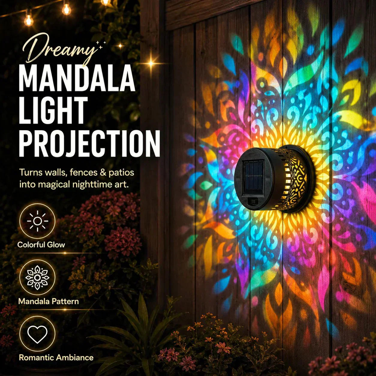 🌞 50 % RABATT! 🌀 Solcellsdriven mandalalampa – Fantastisk mönsterprojektion, 2-i-1-design för golv och vägg samt IP65-klassad vattentäthet med automatisk på-/avstängning 🌿