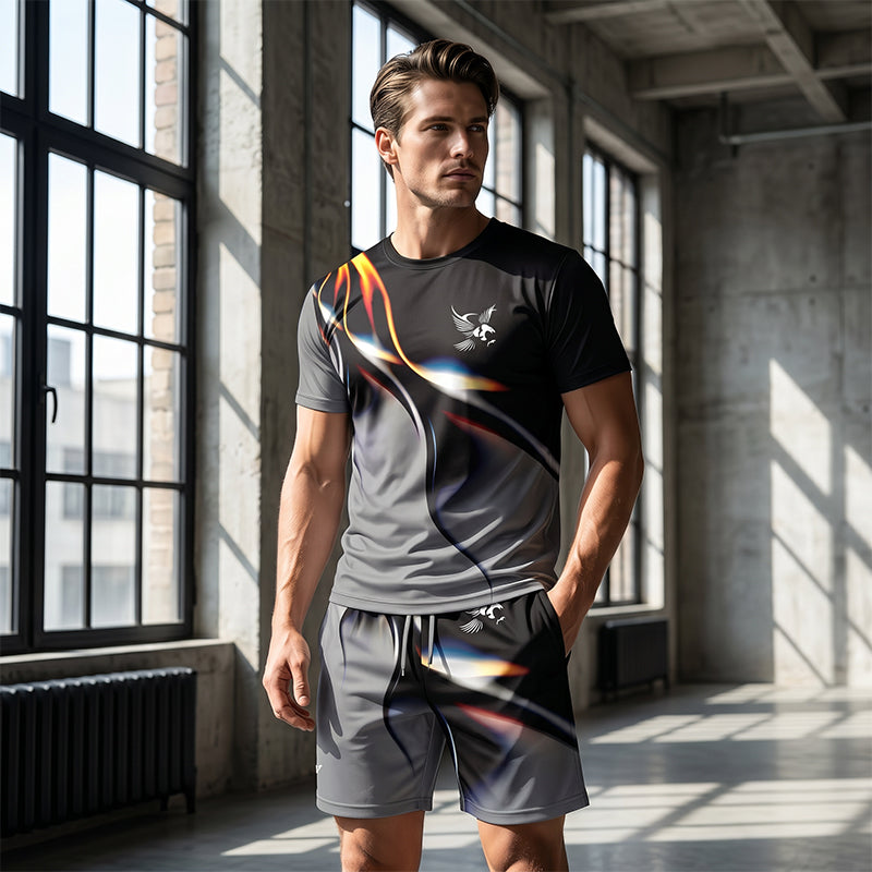 💥 Trendigt herrset med abstrakt design ✨ Luftig T-shirt & bekväma shorts för sommarens alla dagar 🌿