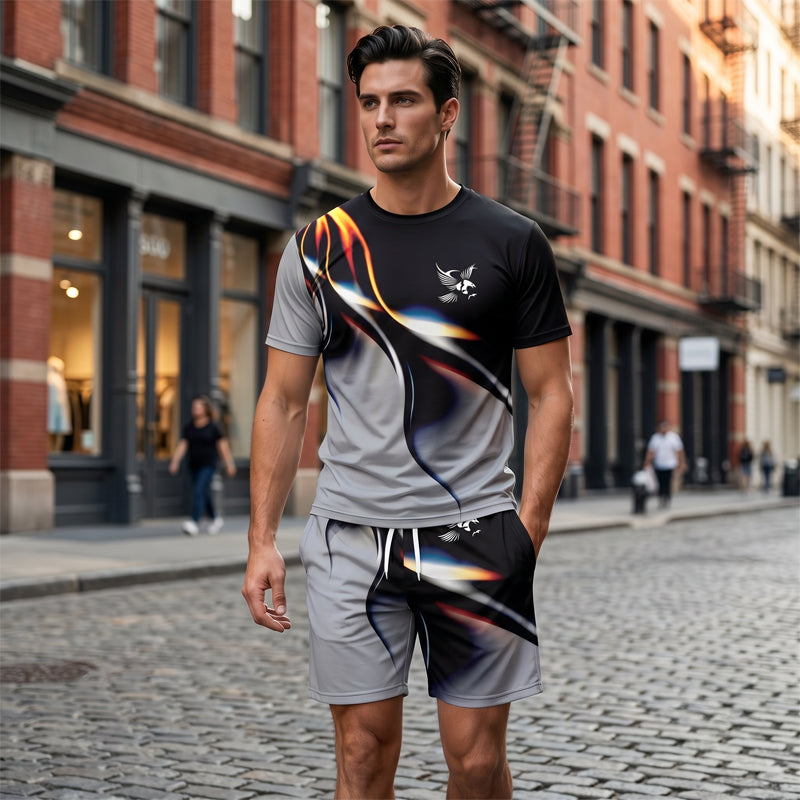 💥 Trendigt herrset med abstrakt design ✨ Luftig T-shirt & bekväma shorts för sommarens alla dagar 🌿