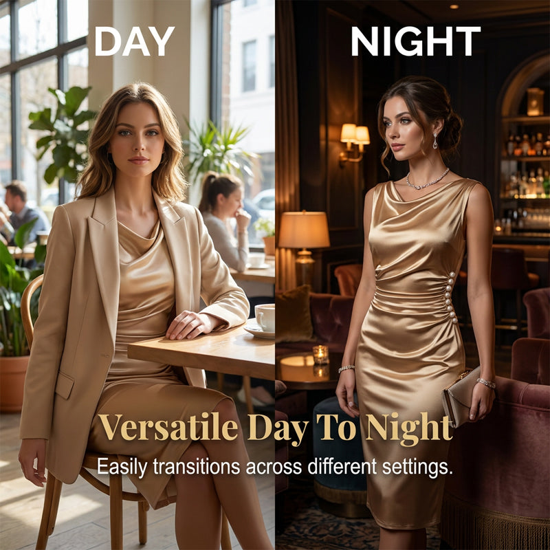 👗 Ärmfri midiklänning med cowl-hals för dam – elegant, chic och avslappnad ✨