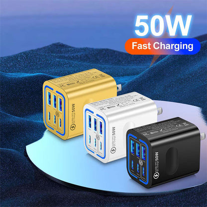 50W USB-C-väggladdare med 6 portar