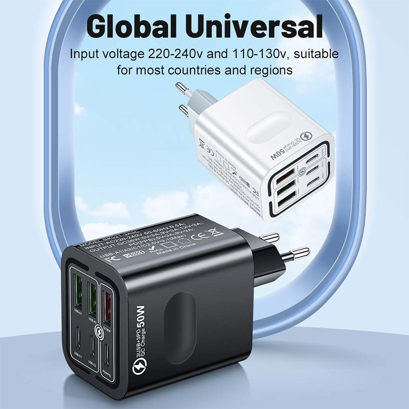 50W USB-C-väggladdare med 6 portar