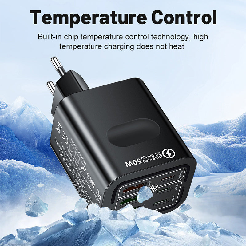 50W USB-C-väggladdare med 6 portar