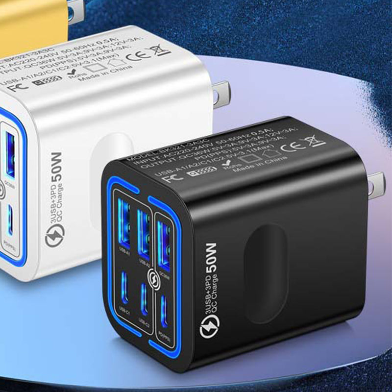 50W USB-C-väggladdare med 6 portar