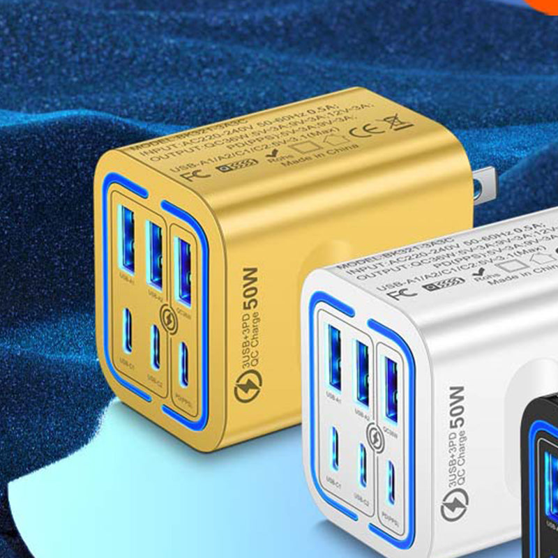 50W USB-C-väggladdare med 6 portar