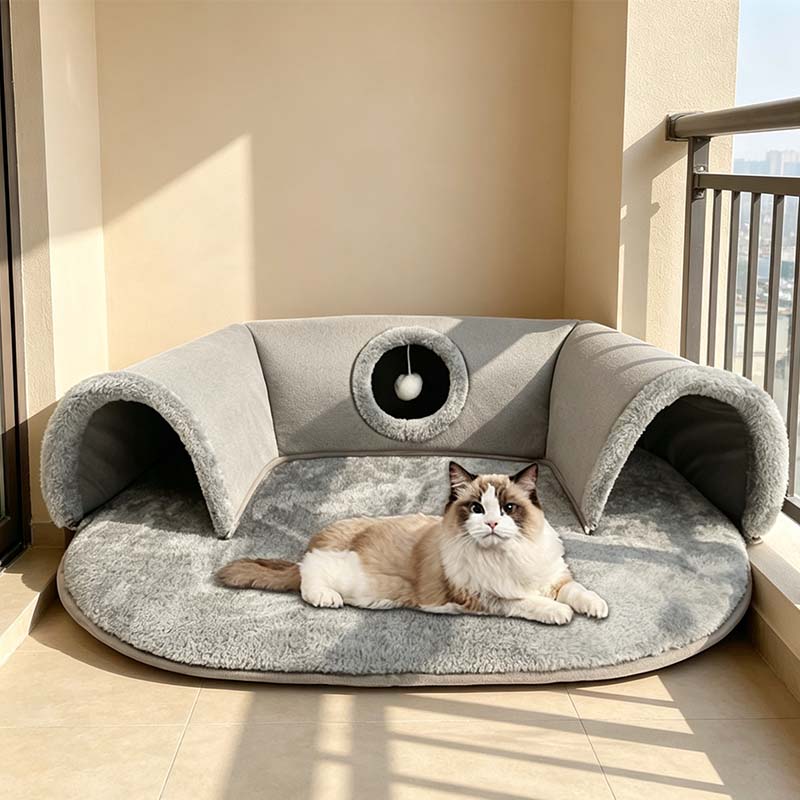 🐱 50% RABATT! 🛏️ Plysch 2-i-1 kattunnelsäng – Hopfällbar, reptålig & mysig – Kombinerar gömtunnel med mjuk sovmatta – perfekt för lek, vila & lurpassning 🐾