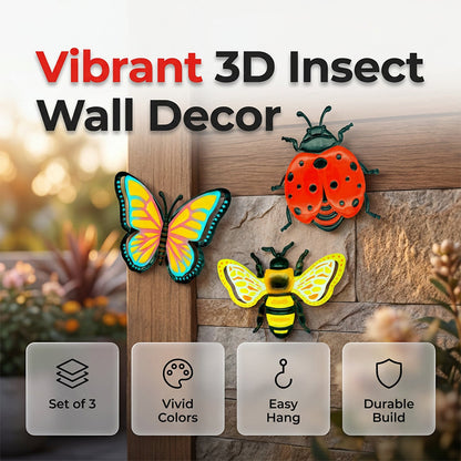 🐝 BEGRÄNSAD TID 50% RABATT! ✨ 3D Insekts Väggdekorationer – Bi, Fjäril, Nyckelpiga, Väderbeständiga