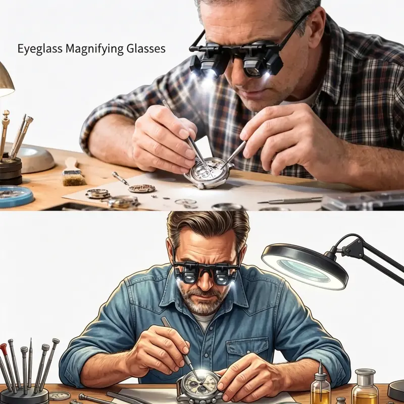 🔬 BEGRÄNSAD TID: 50 % RABATT! ✨ Precisionsglasögon med LED-förstoring – utbytbara linser, dubbla LED-lampor, handsfree 💡