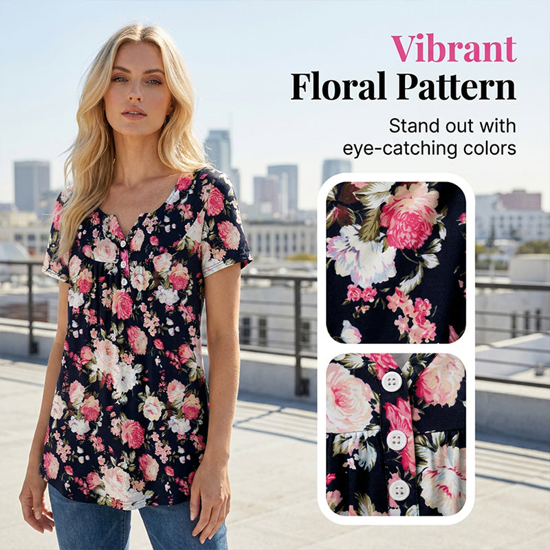 Dam blommig knäppbar T-shirt 🌸 Flödande passform, mjukt tyg – casual & luftig för varma dagar ☀️
