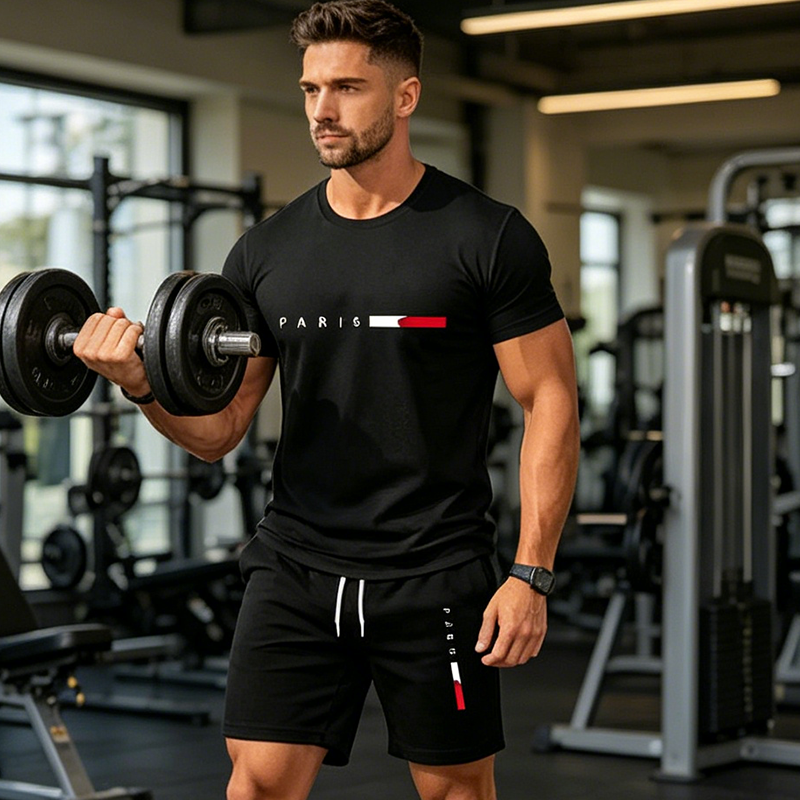 ✨Sommarerbjudande: 50 % RABATT!👕2-delat set med tryckt topp och shorts för herrar