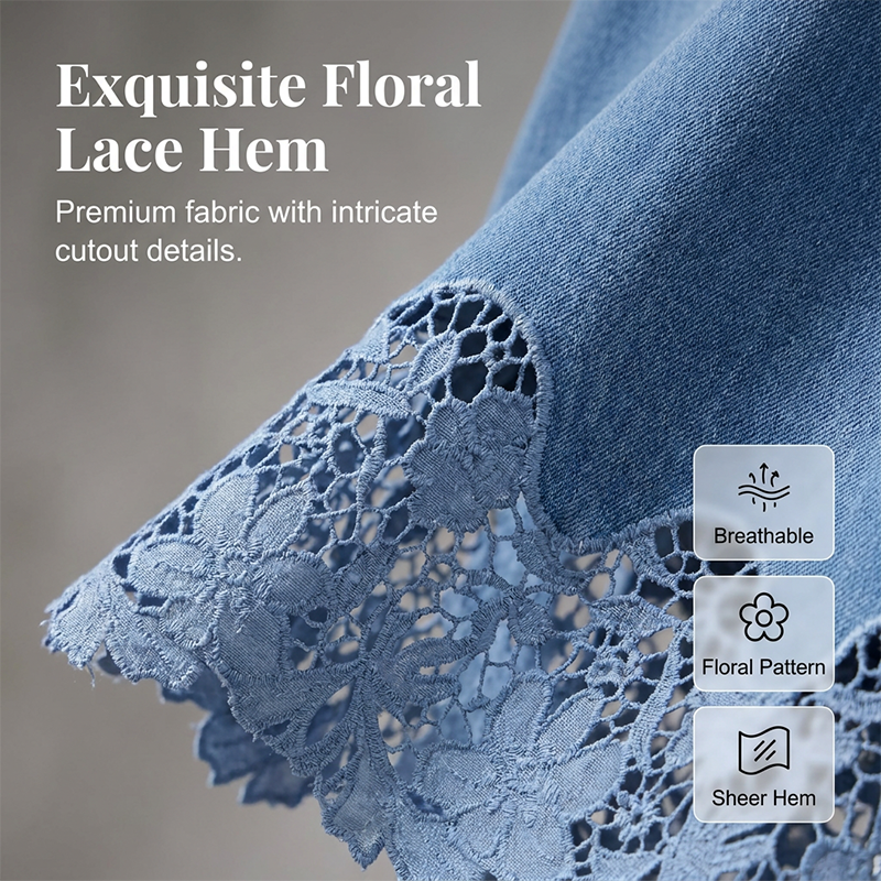 🔥 50% RABATT på utvalda produkter👗✨ Elegant spets-spliced denim maxikjol med fickor