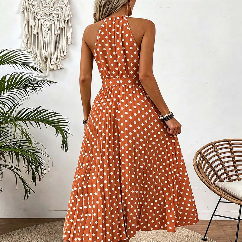 👗 60% RABATT! ⏳ Halterklänning med prickar för dam – Flödande & ledig passform – Perfekt för sommar, strand eller lata dagar – romantisk stil med retrokänsla 🌸