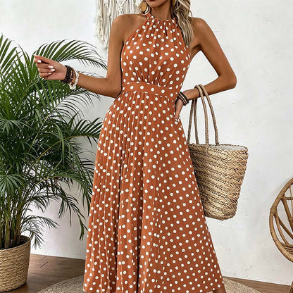 👗 60% RABATT! ⏳ Halterklänning med prickar för dam – Flödande & ledig passform – Perfekt för sommar, strand eller lata dagar – romantisk stil med retrokänsla 🌸