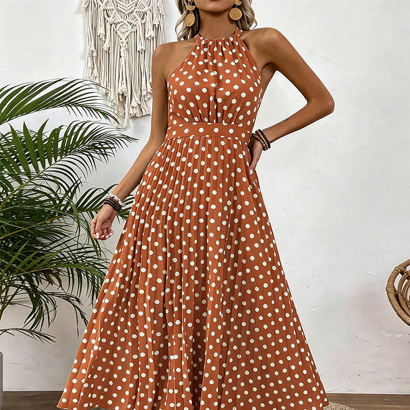 👗 60% RABATT! ⏳ Halterklänning med prickar för dam – Flödande & ledig passform – Perfekt för sommar, strand eller lata dagar – romantisk stil med retrokänsla 🌸