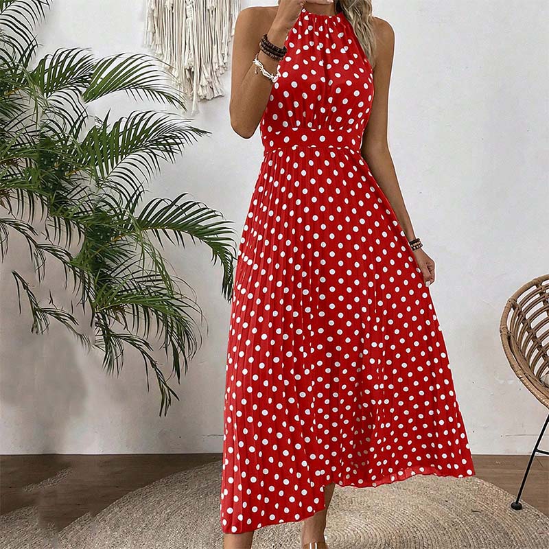 👗 60% RABATT! ⏳ Halterklänning med prickar för dam – Flödande & ledig passform – Perfekt för sommar, strand eller lata dagar – romantisk stil med retrokänsla 🌸