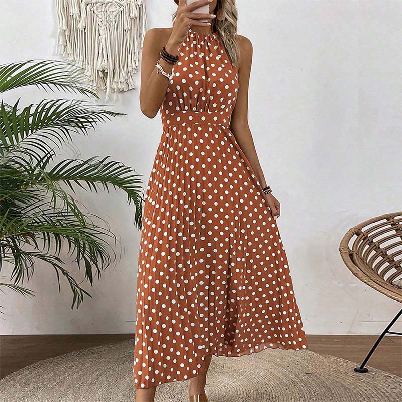 👗 60% RABATT! ⏳ Halterklänning med prickar för dam – Flödande & ledig passform – Perfekt för sommar, strand eller lata dagar – romantisk stil med retrokänsla 🌸